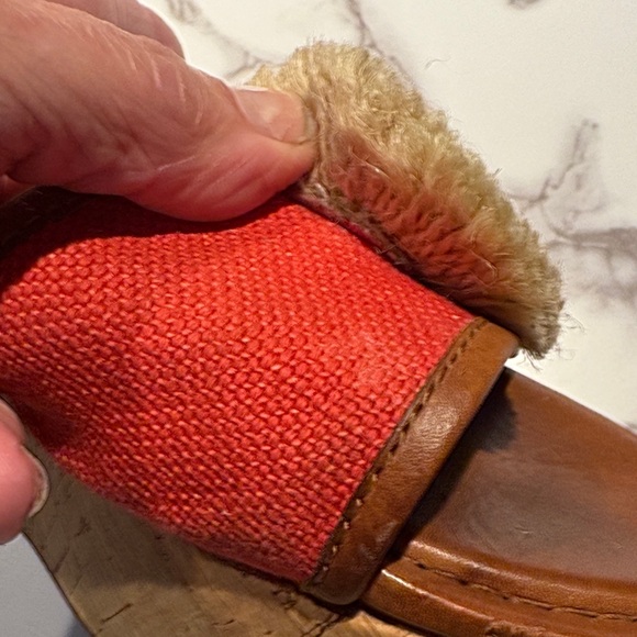 Coach Red Canvas Wedge Slide Sandals with Tan Leather Trim size 8? - Picture 7 of 13